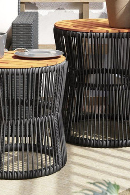 vidaXL 366291 - Tables d'appoint de jardin 2 pcs dessus en bois noir poly rotin