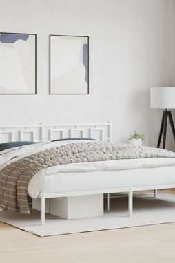 vidaXL 374296 - Cadre de lit métal sans matelas et tête de lit blanc 193x203 cm
