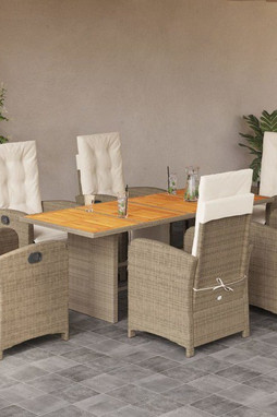 vidaXL 3212508 - 7 Piece Garden Dining Set with Cushions Poly Rattan