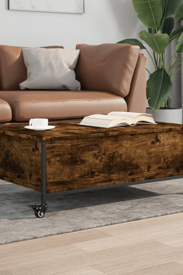 vidaXL 842298 - Coffee Table with Wheels Smoked Oak 91x55x34 cm Engineered Wood