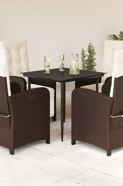 vidaXL 3212543 - 5 Piece Garden Dining Set with Cushions Poly Rattan