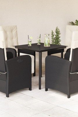 vidaXL 3212522 - 5 Piece Garden Dining Set with Cushions Poly Rattan