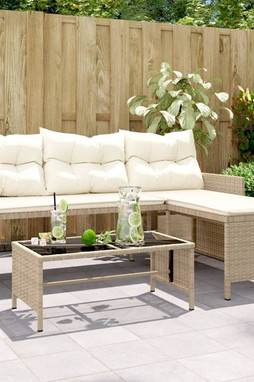 vidaXL 365575 - Garden Sofa with Table and Cushions L-Shaped Poly Rattan
