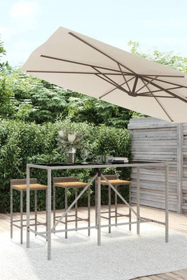 vidaXL 362592 - Table de bar et dessus en verre gris 180x70x110 cm poly rotin