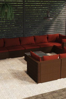 vidaXL 3102491 - 9 Piece Garden Lounge Set with Cushions Poly Rattan