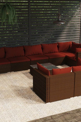 vidaXL 3102491 - 9 Piece Garden Lounge Set with Cushions Poly Rattan