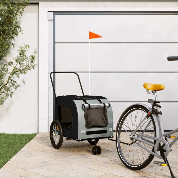 vidaXL 93853 - Pet Bike Trailer and Grey Oxford Fabric and Iron