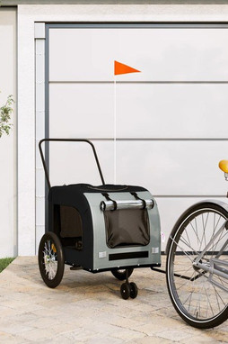 vidaXL 93853 - Pet Bike Trailer and Grey Oxford Fabric and Iron