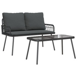 vidaXL 3328646 - 2 Piece Garden Dining Set with Cushions Poly Rattan