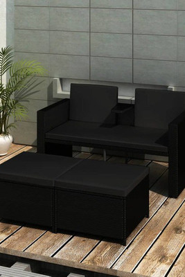 vidaXL 313129 - 3 Piece Garden Lounge Set with Cushions Poly Rattan