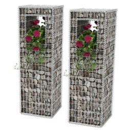 vidaXL 142542 - Gabion Basket Posts/Planters 2 pcs Steel 50x50x160 cm