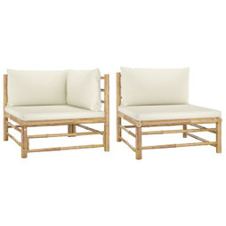vidaXL 313143 - 2 Piece Garden Lounge Set with Cream Cushions Bamboo