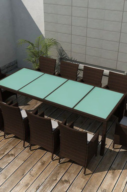vidaXL 42569 - 11 Piece Outdoor Dining Set with Cushions Poly Rattan