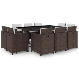 vidaXL 42548 - 11 Piece Outdoor Dining Set with Cushions Poly Rattan