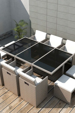 vidaXL 42557 - 11 Piece Outdoor Dining Set with Cushions Poly Rattan