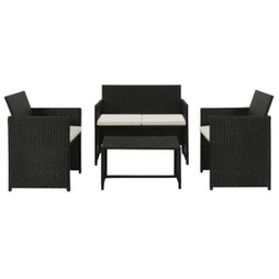 vidaXL 43907 - 4 Piece Garden Lounge with Cushions Set Poly Rattan