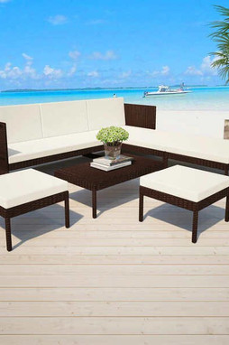 vidaXL 43009 - 6 Piece Garden Lounge Set with Cushions Poly Rattan