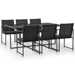 vidaXL 44444 - 7 Piece Outdoor Dining Set with Cushions Poly Rattan