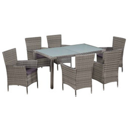vidaXL 44071 - 7 Piece Outdoor Dining Set with Cushions Poly Rattan