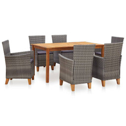 vidaXL 46001 - 7 Piece Dining Set Poly Rattan and Solid Wood Acacia