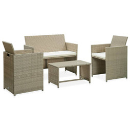 vidaXL 46391 - 4 Piece Garden Lounge Set with Cushions Poly Rattan