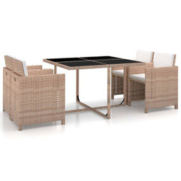 vidaXL 46385 - 5 Piece Outdoor Dining Set with Cushions Poly Rattan