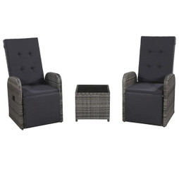 vidaXL 47678 - 3 Piece Bistro Set with Cushions Poly Rattan