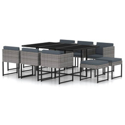 vidaXL 313101 - 11 Piece Garden Dining Set with Cushions Poly Rattan