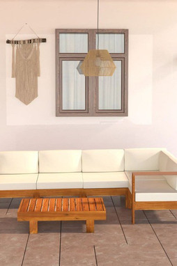vidaXL 3057933 - 6 Piece Garden Lounge Set with Cream Cushions Acacia Wood