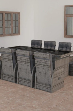 vidaXL 3059340 - 9 Piece Outdoor Dining Set with Cushions Poly Rattan