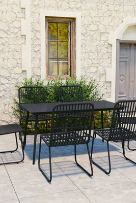 vidaXL 3060246 - 7 Piece Outdoor Dining Set Poly Rattan and Glass