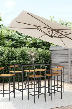 vidaXL 3187694 - Ensemble de bar jardin 7 pcs noir poly rotin/bois massif acacia