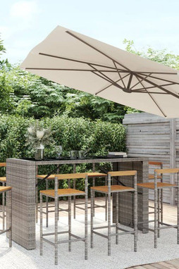 vidaXL 3187705 - Ensemble de bar jardin 9 pcs gris poly rotin/bois massif acacia