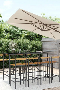 vidaXL 3187696 - Ensemble de bar jardin 9 pcs noir poly rotin/bois massif acacia