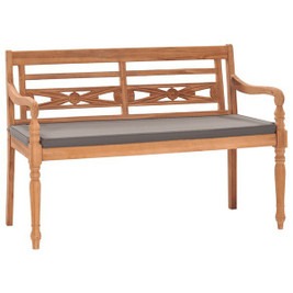 vidaXL 316030 - Batavia Bench with Dark Cushion 120 cm Solid Teak Wood