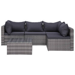 vidaXL 44160 - 5 Piece Garden Sofa Set with Cushions & Pillows Poly Rattan