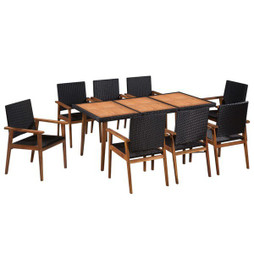 vidaXL 44078 - 9 Piece Outdoor Dining Set Poly Rattan and Brown