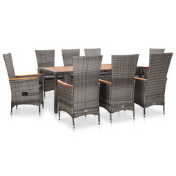 vidaXL 46041 - 9 Piece Outdoor Dining Set with Cushions Poly Rattan