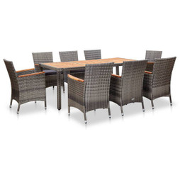 vidaXL 46083 - 9 Piece Garden Dining Set with Cushions Poly Rattan