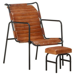 vidaXL 323728 - Fauteuil de relaxation avec repose-pied Marron Cuir véritable