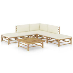 vidaXL 3058187 - Salon de jardin 6 pcs avec coussins blanc crème bambou