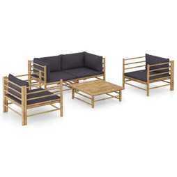 vidaXL 3058208 - Salon de jardin 5 pcs avec coussins gris foncé bambou