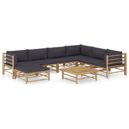 vidaXL 3058220 - Salon de jardin 8 pcs avec coussins gris foncé bambou