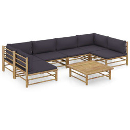 vidaXL 3058234 - Salon de jardin 7 pcs avec coussins gris foncé bambou