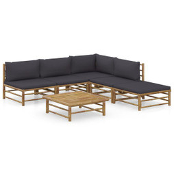 vidaXL 3058236 - Salon de jardin 6 pcs avec coussins gris foncé bambou