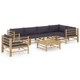 vidaXL 3058248 - 7 Piece Garden Lounge Set with Dark Cushions Bamboo