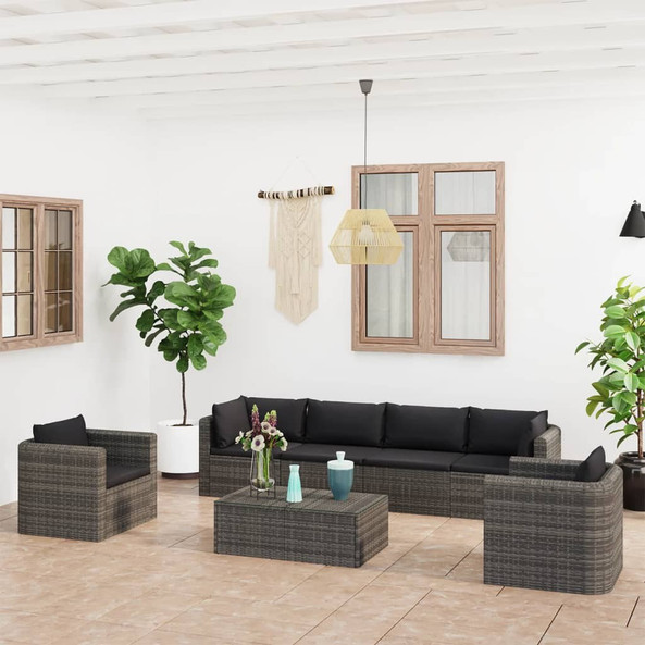 vidaXL 3059492 - 7 Piece Garden Lounge Set with Cushions Poly Rattan