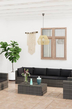 vidaXL 3059492 - Salon de jardin 7 pcs avec coussins résine tressée gris