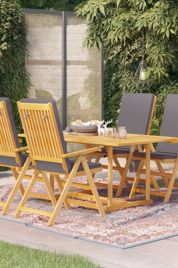 vidaXL 3059541 - Ensemble à manger de jardin 5pcs coussins gris Bois teck massif