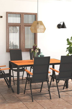vidaXL 3060079 - Ensemble à manger de jardin 7 pcs noir et marron